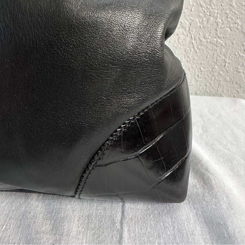 Etienne Aigner Black Leather Tote Bag | Croc Embossed Trim | Shoulder Bag - Picture 4 of 15